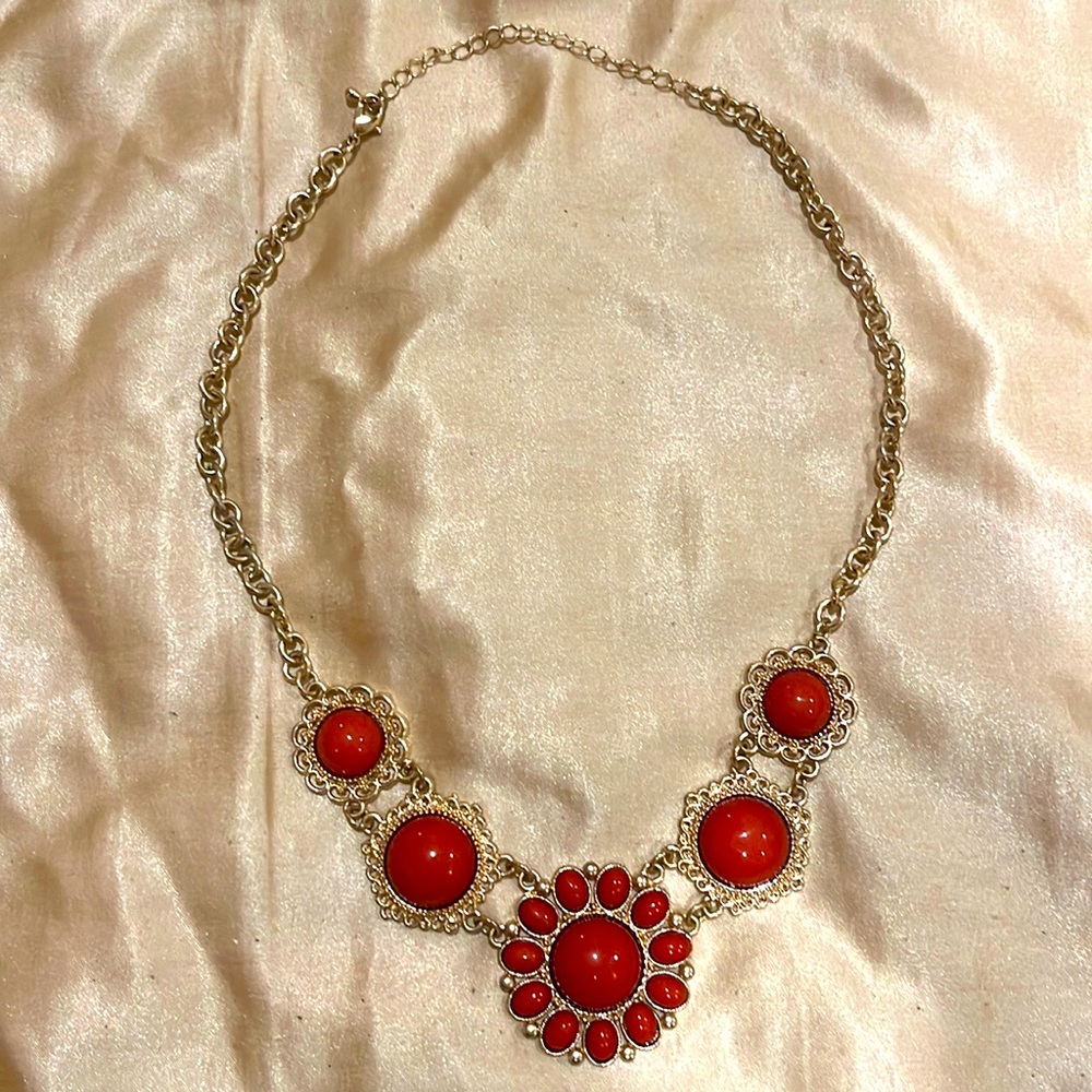 Charming Charlie Orange Flower Statement Necklace